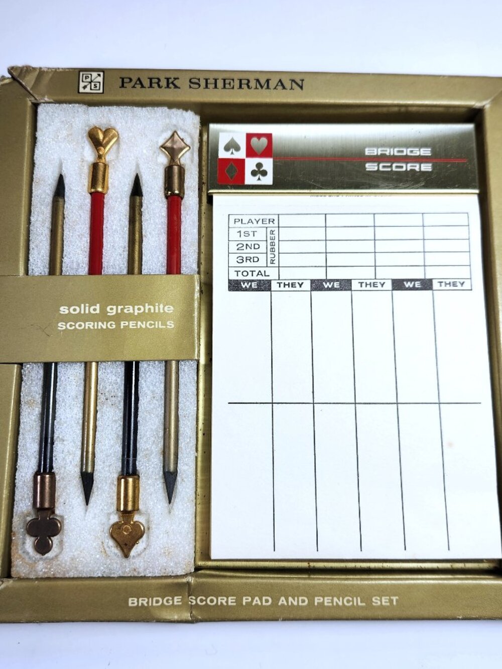 Vintage Park Sherman Bridge Score Pad Pencil Set Brass Card Suits 1452